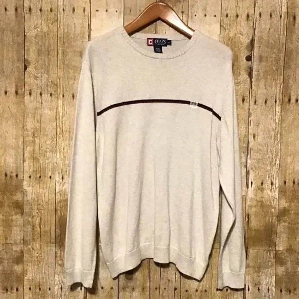 Chaps Mens Lightweight Cotton Sweater Size L Beige Cream